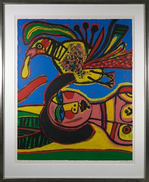 Corneille - Zeefdruk, Femme avec oiseau - Ingelijst (Groot) kopen? Bied vanaf 400!