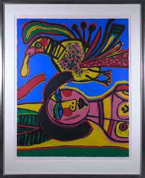 Corneille - Zeefdruk, Femme avec oiseau - Ingelijst (Groot) verkocht voor € 400!