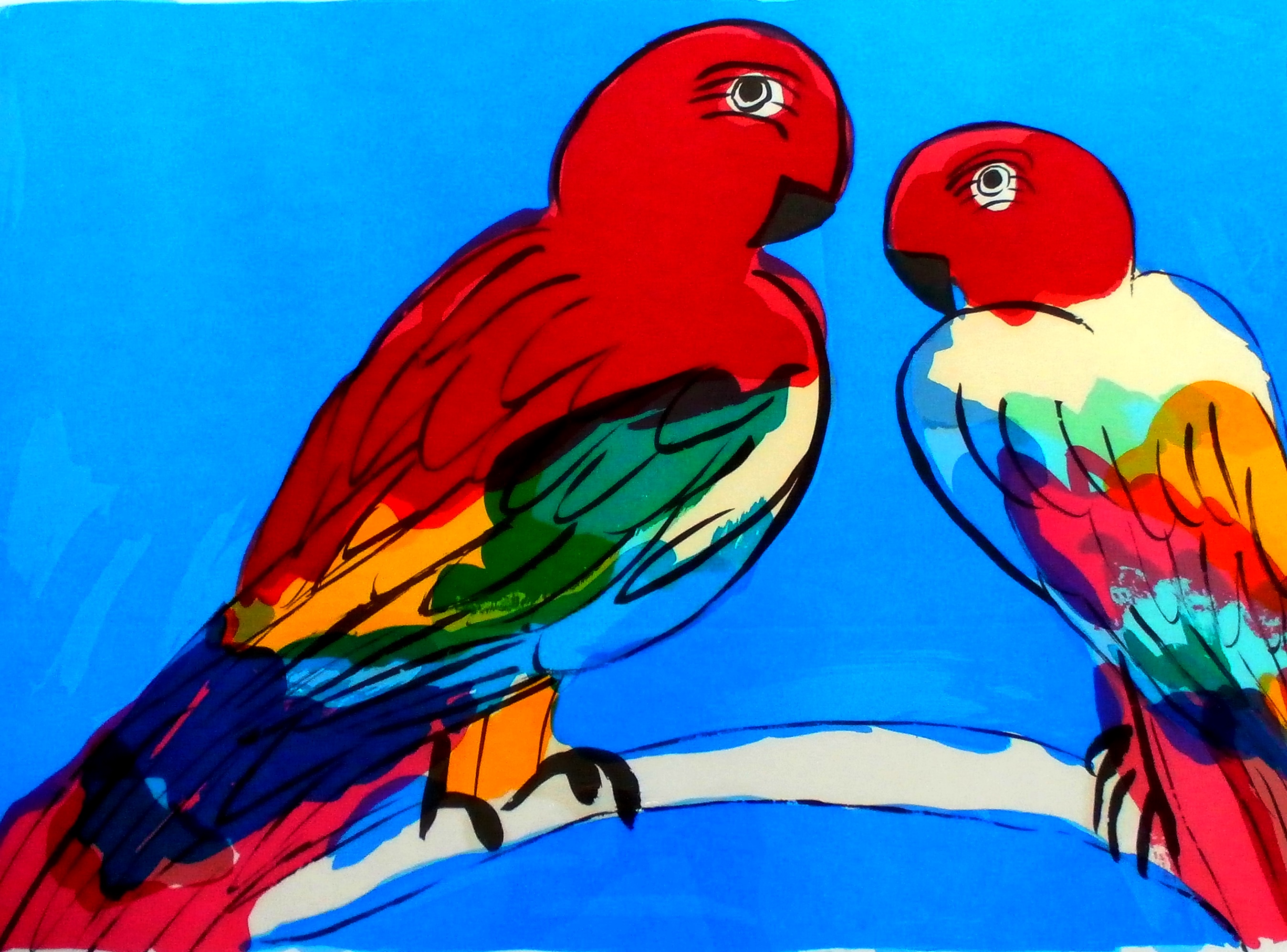 Walasse Ting - ingelijste litho: two parrots - 1982 kopen? Bied vanaf 499!