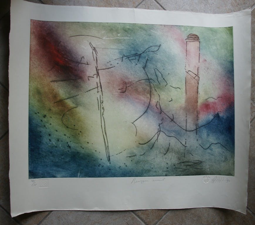 Ad Arma - Laatste x! Ad Arma - "Bewogen zuil" - grote ets - jaar: 1992 - oplage 75 ex. kopen? Bied vanaf 1!