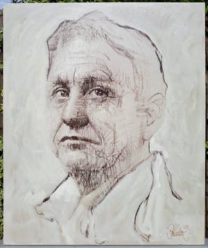 Peter Donkersloot - Johan Cruyff, gemengde techniek op doek (groot!) kopen? Bied vanaf 375!