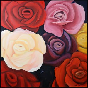 Gabriela Stroe - Olieverf op doek, Gekleurde rozen kopen? Bied vanaf 60!