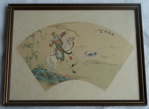 Niet of onleesbaar gesigneerd - Ingelijste gouache op zijde, Japan? China? , Jachttafereel kopen? Bied vanaf 1!