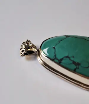 Nieuwe grote zilveren hanger met Turkoois edelsteen, cabochon kopen? Bied vanaf 125!