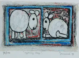 Hans Innemee - Zeefdruk op geschept papier, Opponing Sheep - Ingelijst kopen? Bied vanaf 150!