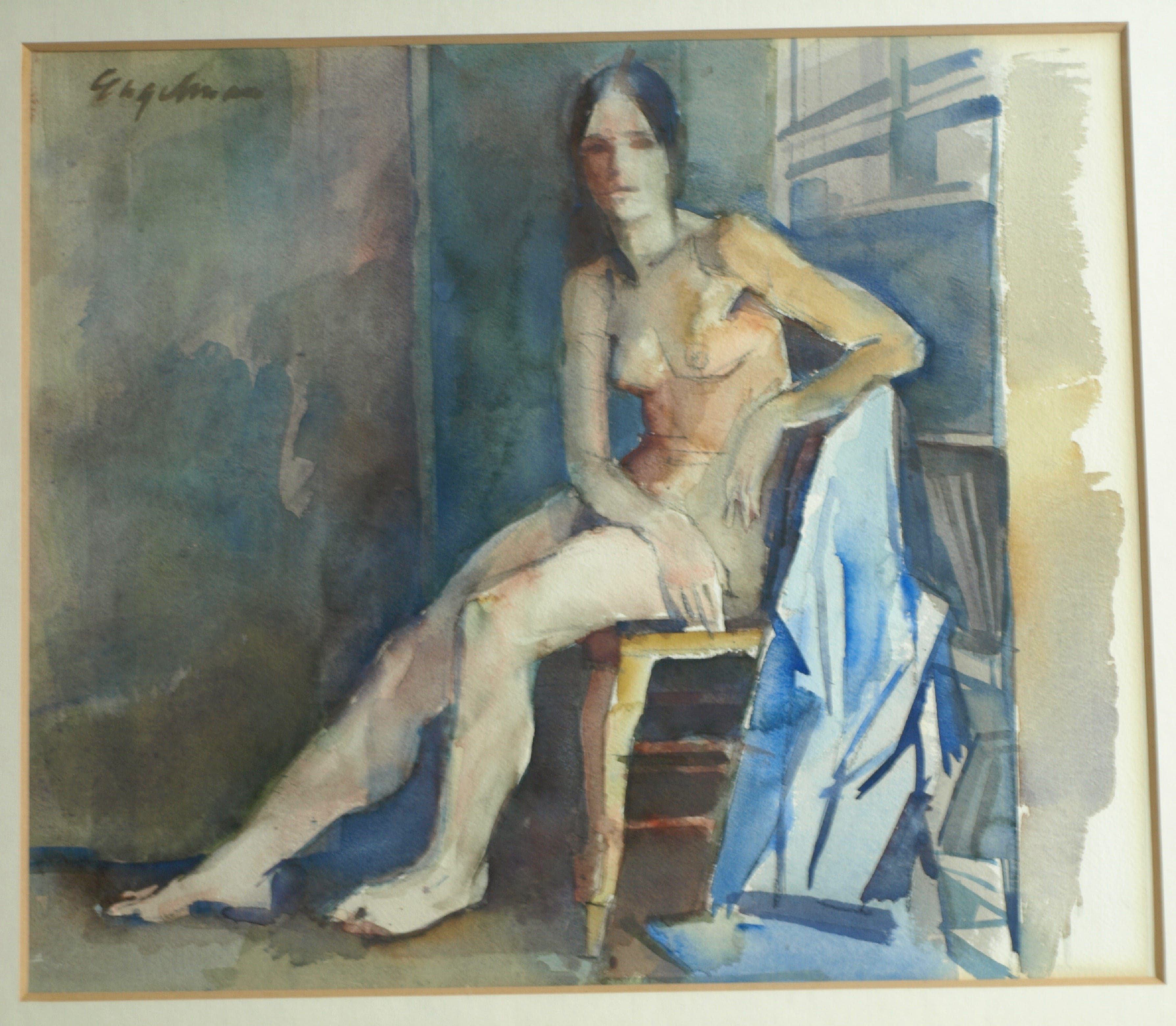 Jan Engelman - Aquarel , Naakte vrouw op een stoel – gesigneerd & ingelijst – ca 1970 kopen? Bied vanaf 100!