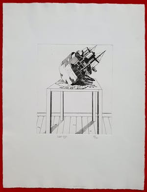 Hans Wap - Gestrand schip op tafel, ets kopen? Bied vanaf 50!