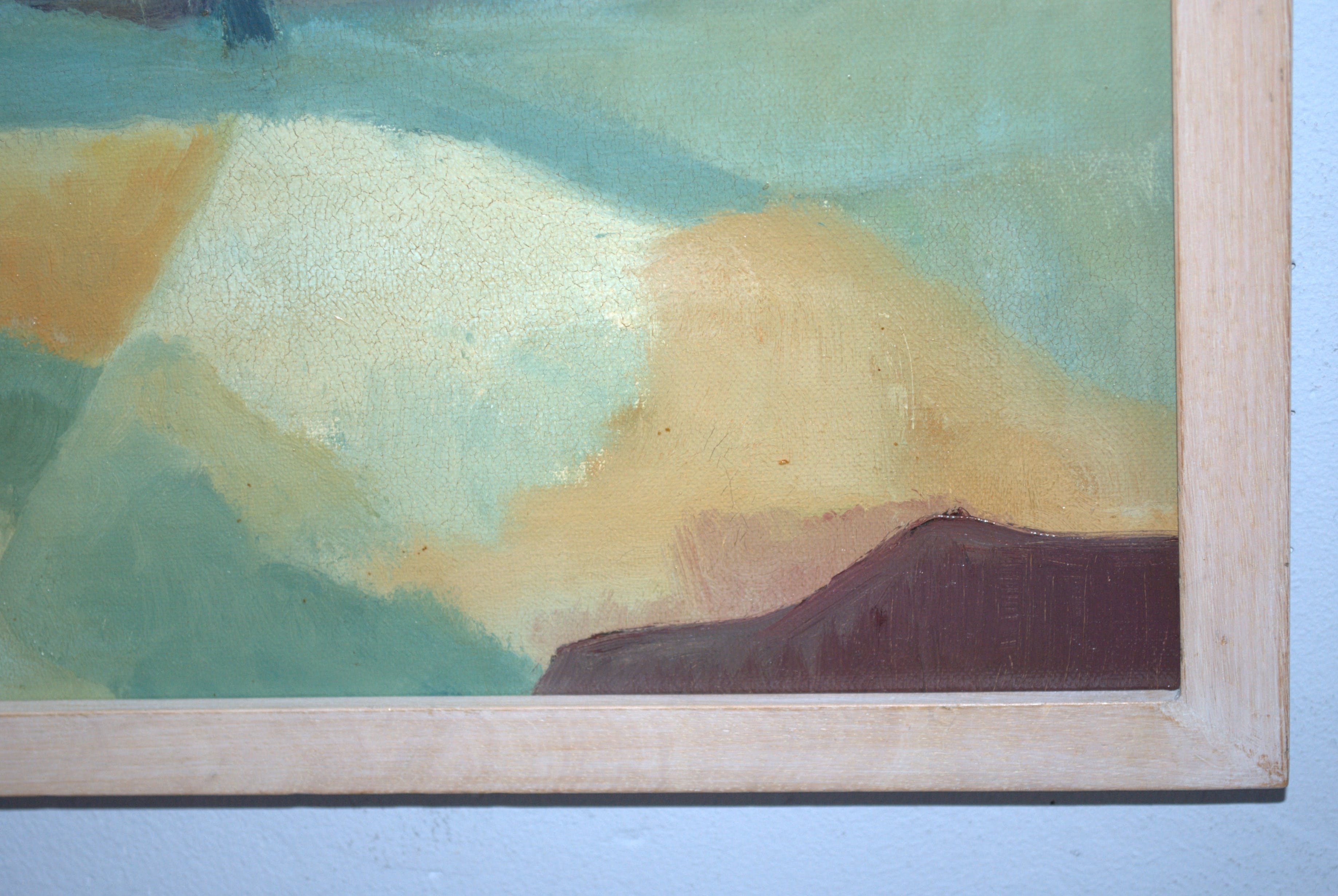 Niet of onleesbaar gesigneerd - abstract landschap met kerk - olieverf 50x70 cm kopen? Bied vanaf 1!
