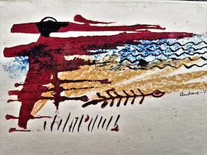 hans Andreus - bijzonder kunstwerkje "kustlandschap met dooie vis" - 1955 - gesigneerd kopen? Bied vanaf 39!