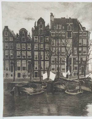 Willem Witsen - Binnenkant, met wapperende was op de schepen kopen? Bied vanaf 350!