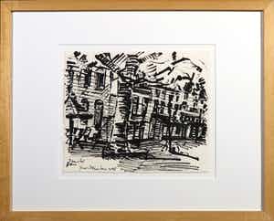 Jeroen Hermkens - Pentekening, Dam, Zaandam - Ingelijst verkocht voor € 80!