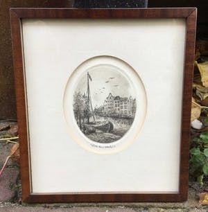 Niet of onleesbaar gesigneerd - C2509 - Stadsgracht met aangemeerd schip kopen? Bied vanaf 1!