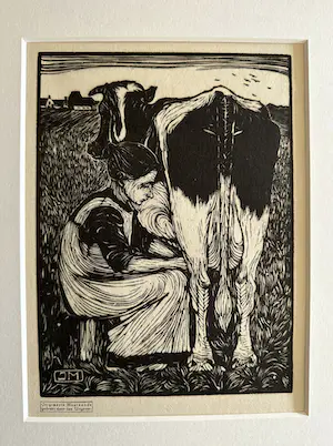 Jan Mankes - Originele Houtsnede Koemelkster 1927 kopen? Bied vanaf 165!