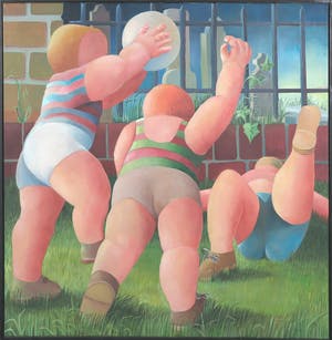 Frans Nicolai - Acryl op doek, Voetballende jongens - Ingelijst kopen? Bied vanaf 1!