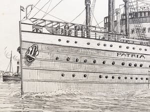 Eugene Rensburg - Drie grote inkttekeningen van stoomschepen kopen? Bied vanaf 20!