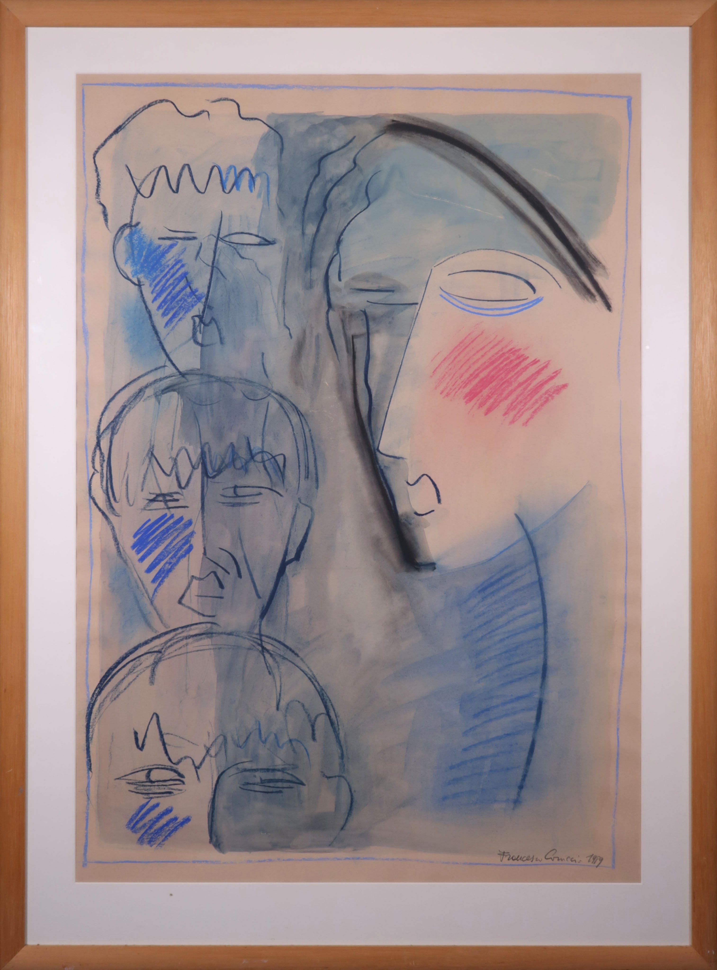 Francesco Caraccio - Gemengde techniek op papier, o.a. gouache, I tre figli - Ingelijst (Groot) kopen? Bied vanaf 100!