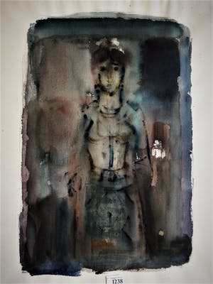 Niet of onleesbaar gesigneerd - Collectie Simon Carmiggelt - Groot Aquarel "Staande vrouw" kopen? Bied vanaf 10!