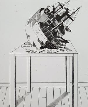 Hans Wap - Gestrand schip op tafel, ets kopen? Bied vanaf 50!
