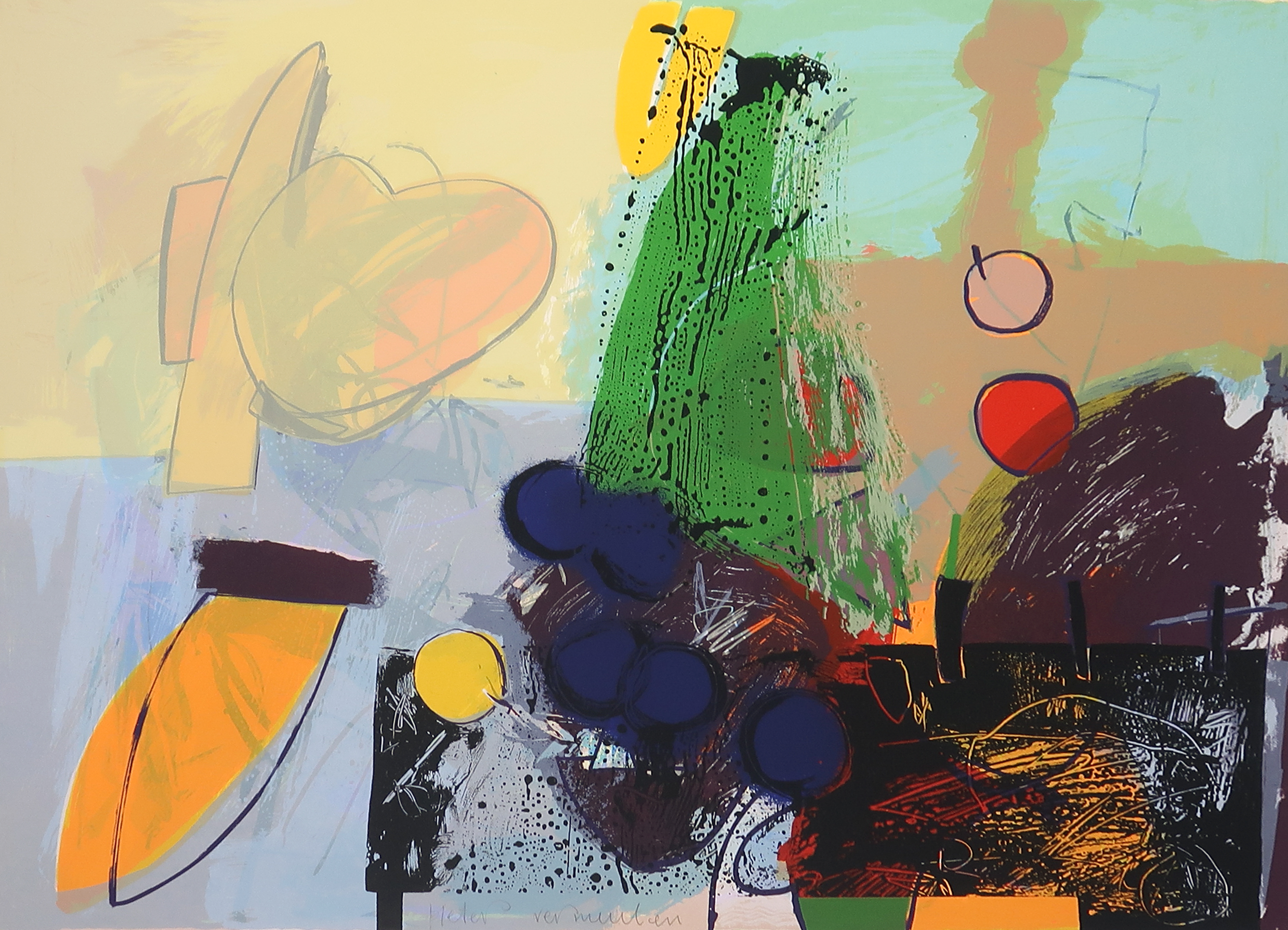 Pieter Vermeulen - Zeefdruk, Abstracte compositie kopen? Bied vanaf 1!