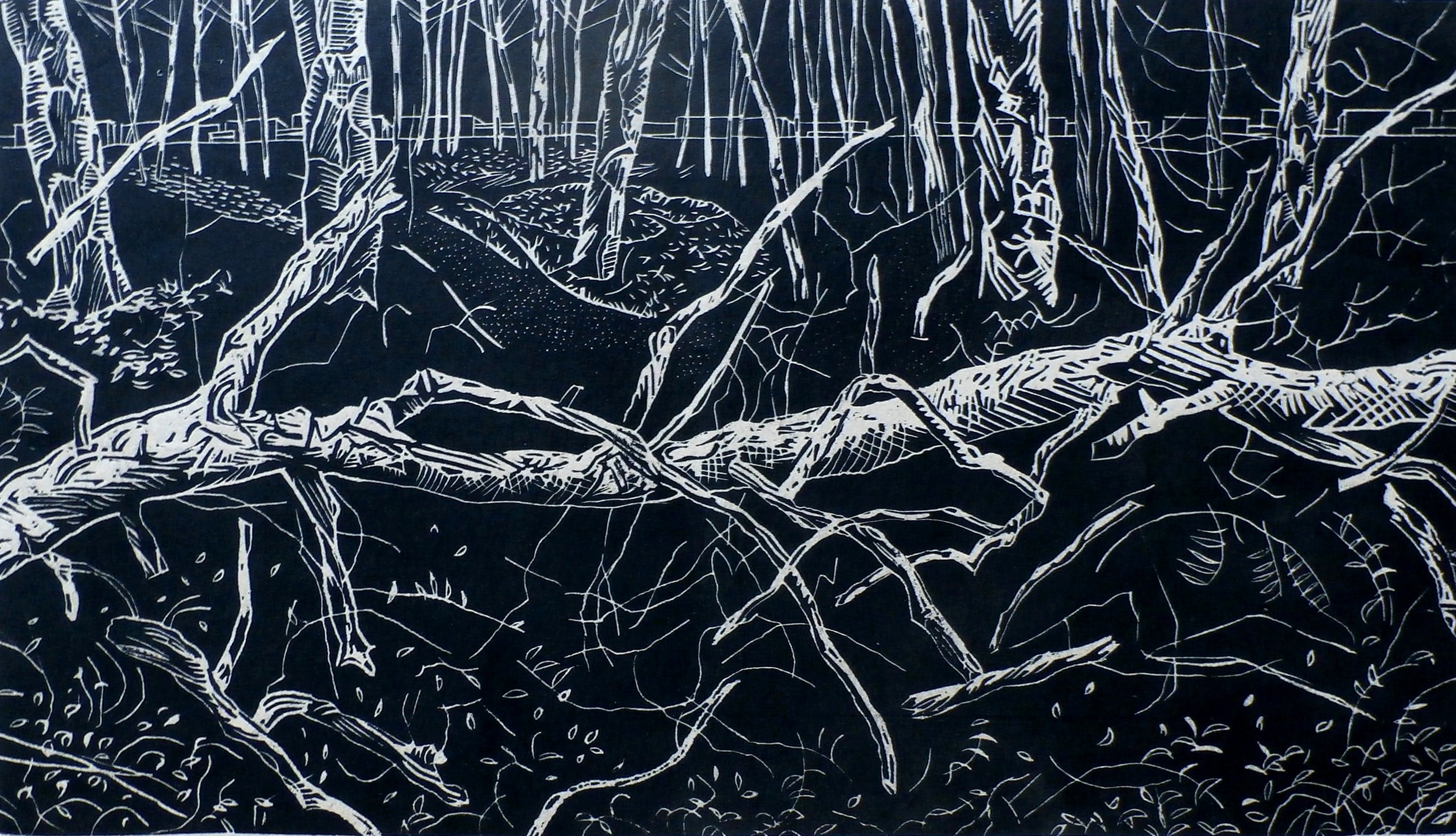 Herman Bieling - houtsnede: bomen - 1950 verkocht voor € 55!