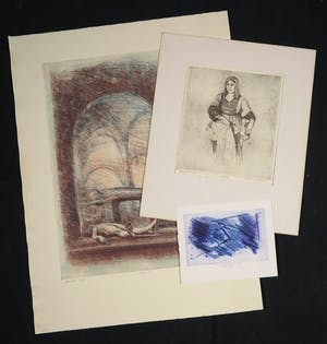Frank Couteaux - Geurt van Dijk + onbekend, Lot van drie stuks grafiek kopen? Bied vanaf 1!