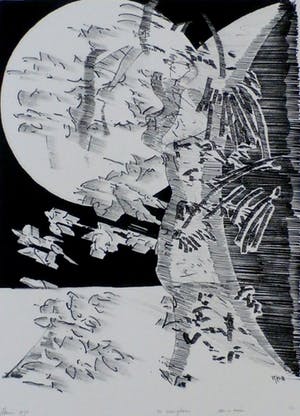 Jaap Hillenius - litho: Zon en maan - 1975 kopen? Bied vanaf 45!