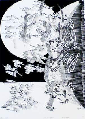 Jaap Hillenius - litho: Zon en maan - 1975 verkocht voor € 45!