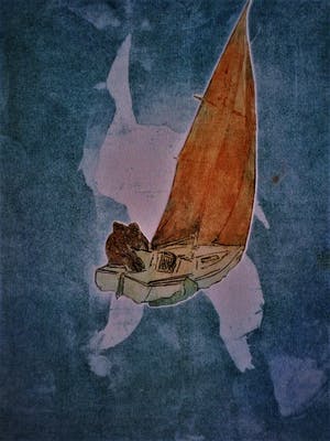 Niet of onleesbaar gesigneerd - Fraaie gesigneerde handgekleurde Ets "Zeilboot met personen" kopen? Bied vanaf 10!