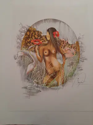 Raymond Poulet - Litho, Titel, Nu aux flamands roses, (Naakt met flamingo's) kopen? Bied vanaf 35!