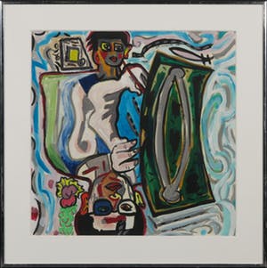 Cees Landsaat - Acryl op papier, De holle spiegel - Ingelijst kopen? Bied vanaf 40!