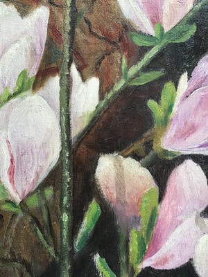 Lien Straver - Schilderij Magnolia’s, gesigneerd en ingelijst,olieverf op doek kopen? Bied vanaf 25!