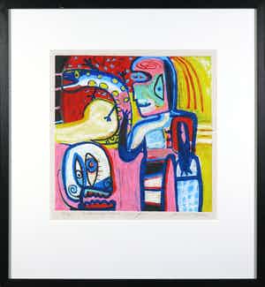 Henk Vierveijzer - Zeefdruk, Salemanders vangen - Ingelijst verkocht voor € 35!