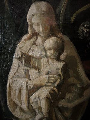 Betsie Issels - 1934 - Delfts Impressioniste - olieverf "Maria met rozenkrans en Tulpen" kopen? Bied vanaf 10!