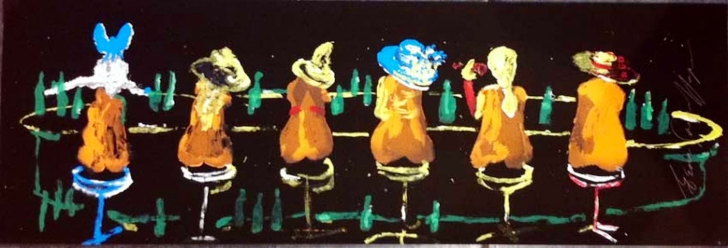 Espen Hagen - Grote hand gesigneerde zeefdruk 'Six ladies at The black bar'. verkocht voor € 40!