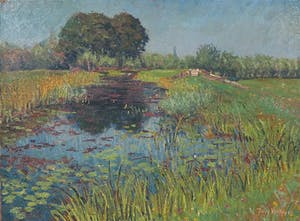 Josef Verheijen - Olieverf op doek, Landschap met vijver - Ingelijst kopen? Bied vanaf 1!