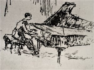 Ingeborg Oderwald - exposeerde in Berlijn en Los Angeles - Ets - "Pianist" - kleine oplage kopen? Bied vanaf 10!