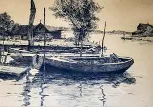 Willem Witjens - ets - bootjes - hangesigneerd - '29 verkocht voor € 35!