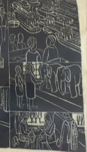 Elly Kuipers - - houtsnede - vijf jaren '70 tafereeltjes kopen? Bied vanaf 20!