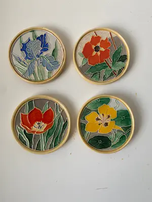 Faience- en Tegelfabriek Westraven - Zeldzaam mooie set polychrome cloisonné onderzetters 1923 kopen? Bied vanaf 75!