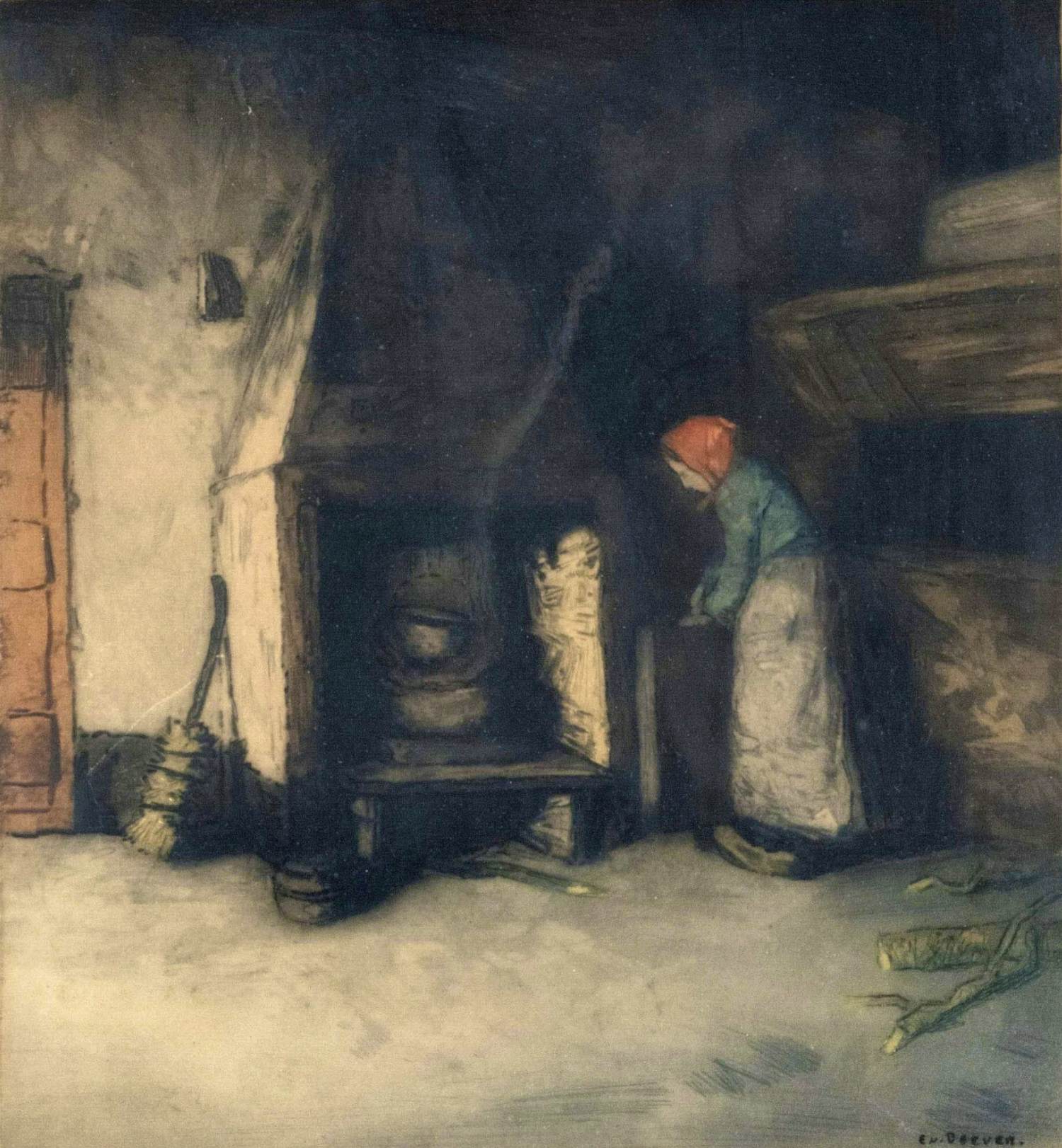 Emanuel Samson van Beever - Boereninterieur, vrouw bij haard kopen? Bied vanaf 45!