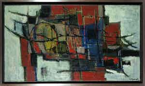 Henk Munnik - Olieverf op doek, Abstracte compositie - Ingelijst verkocht voor € 250!