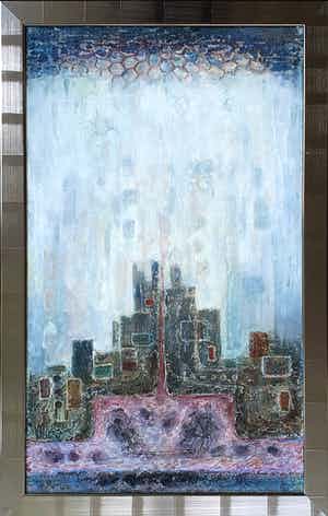 Henk Munnik - Landschap met gebouwen - Ingelijst (Groot) verkocht voor € 245!