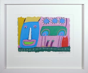 Wouter Stips - Zeefdruk, Vrolijke kater met blauwe hoed - Ingelijst kopen? Bied vanaf 50!