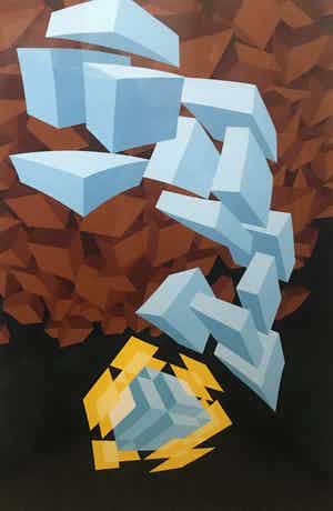 Hans Klaui - Geometrisch abstracte compositie, ingelijst verkocht voor € 65!