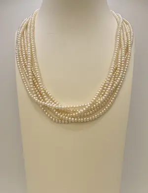 Vintage zes-strengs zoetwaterparel choker ketting met gouden sluiting kopen? Bied vanaf 300!