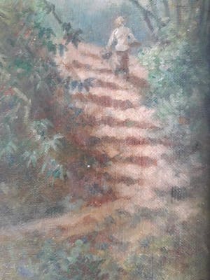 Niet of onleesbaar gesigneerd - Dame op trap kopen? Bied vanaf 10!