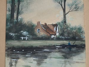 Niet of onleesbaar gesigneerd - Ingelijste gouache, Landschap – gesigneerd (Du Chattel?) - oud - kopen? Bied vanaf 1!