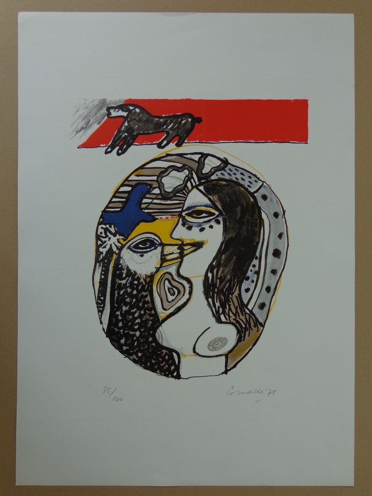 Corneille - VROUW VOGEL & HOND / KLEURLITHO / 72x52cm / SIG / 1975 kopen? Bied vanaf 145!