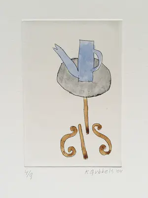Klaas Gubbels - ets met aquarel ingekleurd - ‘Blauwe kan’ - 2004 kopen? Bied vanaf 245!