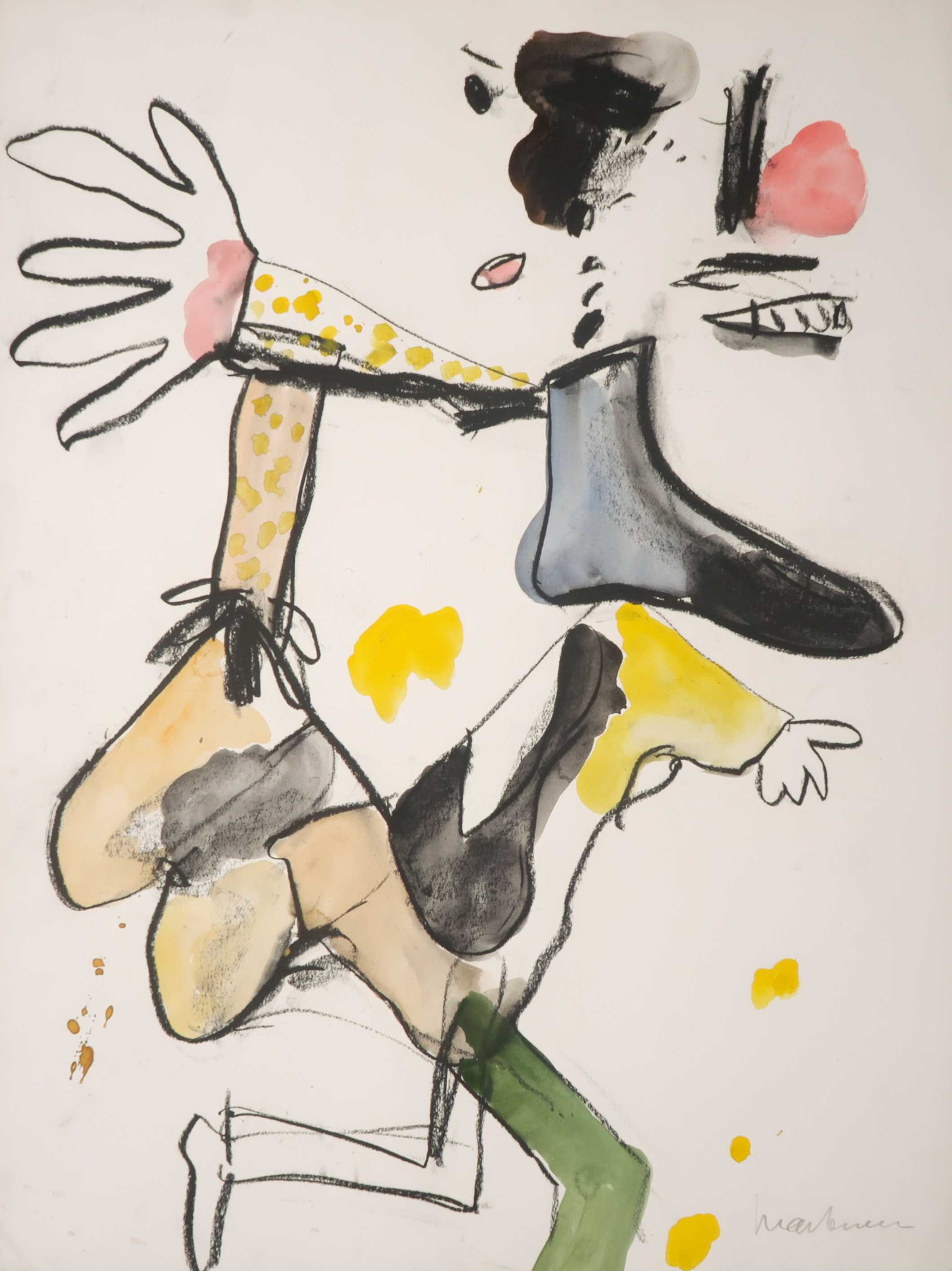 Anton Martineau - Krijt en aquarel op papier, Z.T. Figuur verkocht voor € 50!